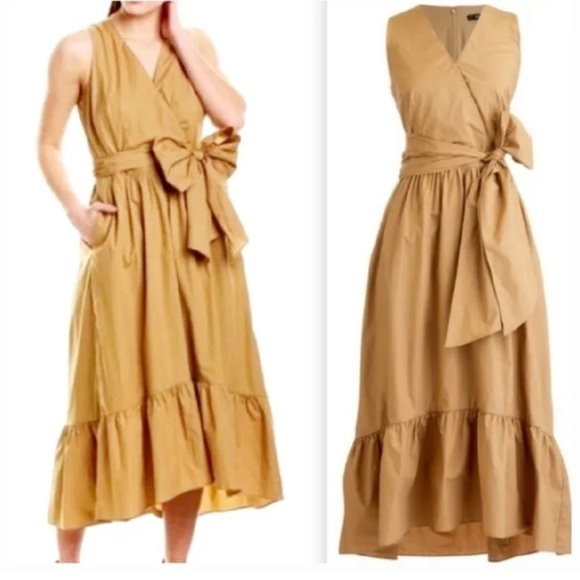 J. Crew Dresses & Skirts - J.Crew midi dress brown camel Faux Wrap Cotton Poplin Dress belted Size 0